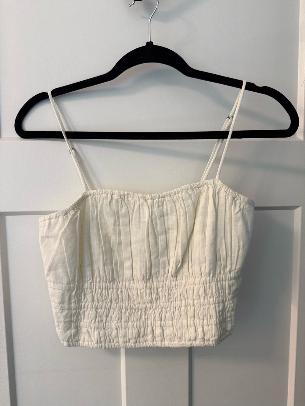 Abercrombie & Fitch Cream Smocked Cropped Cami